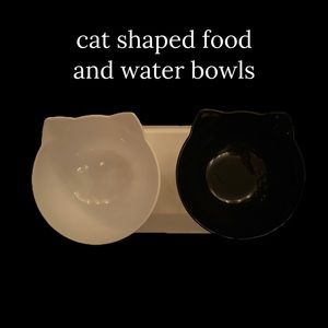 cat shaped food and water bowls